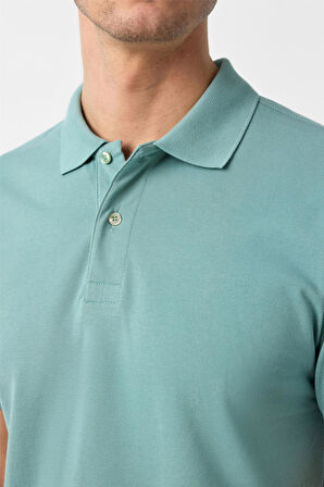 Su Yeşili Slim Fit Armürlü Polo Yaka Tişört