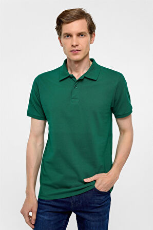 Koyu Yeşil Slim Fit Armürlü Polo Yaka Tişört