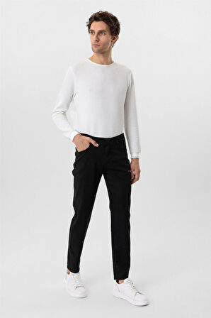 Siyah Regular Armürlü Kanvas Pantolon