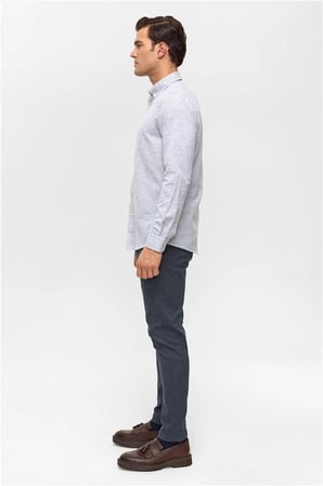 Siyah Slim Düğmeli Yaka Düz Casual Gömlek