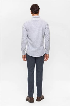 Siyah Slim Düğmeli Yaka Düz Casual Gömlek