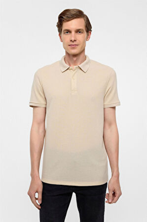 Bej Regular Armürlü Polo Yaka Tişört