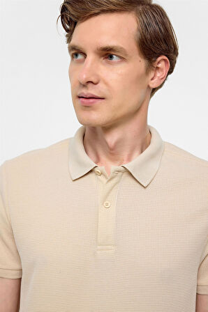 Bej Regular Armürlü Polo Yaka Tişört