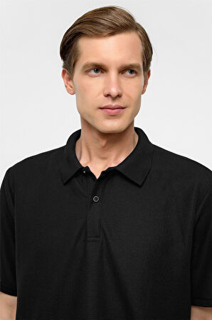 Siyah Regular Armürlü Polo Yaka Tişört