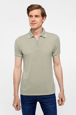 Haki Slim Fitilli Polo Yaka Tişört