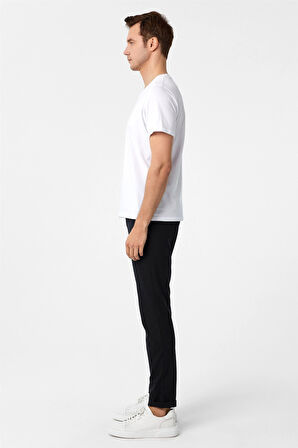 Beyaz Slim Fit Düz V Yaka Tişört