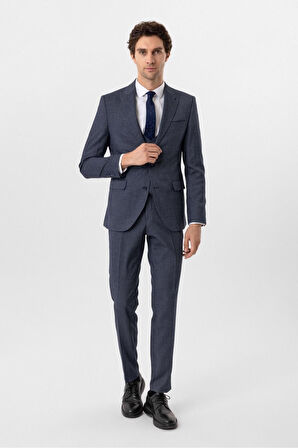 Slimfit Desenli Yelekli Takım Elbise