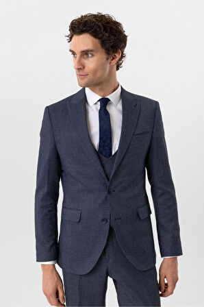 Slimfit Desenli Yelekli Takım Elbise