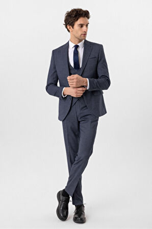 Slimfit Desenli Yelekli Takım Elbise