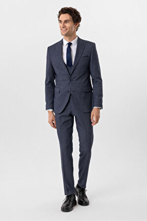 Slimfit Desenli Yelekli Takım Elbise