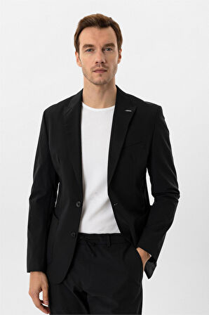 Siyah Slim Fit Düz Sivri Yaka 6 Drop Spor Takım Elbise