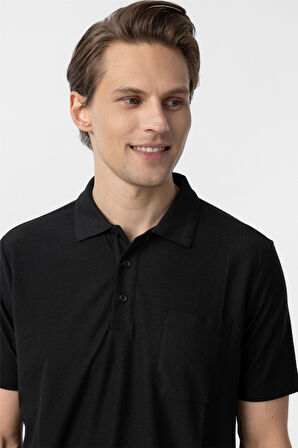 Siyah Regular Armürlü Polo Yaka Tişört