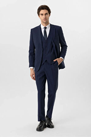 Regular Kalıp Desenli Yelekli Takım Elbise