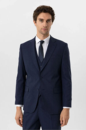 Regular Kalıp Desenli Yelekli Takım Elbise