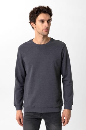 O Yaka Regular Kalıp Düz Sweatshirt