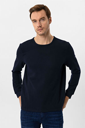 Lacivert Slim Fit Armürlü Bisiklet Yaka Triko Kazak