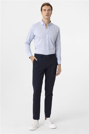 Saks Mavi Slim Düğmeli Yaka Manşetli Casual Gömlek