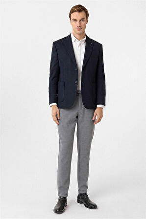 Lacivert Regular Fit Sivri Yaka 4 Drop Ceket