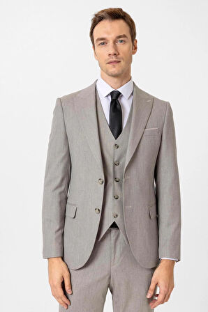 Slimfit Desenli Yelekli Takım Elbise
