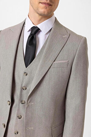 Slimfit Desenli Yelekli Takım Elbise