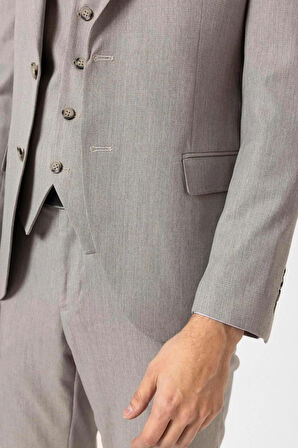 Slimfit Desenli Yelekli Takım Elbise