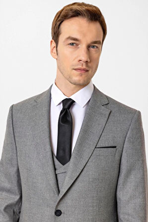 Slimfit Desenli Yelekli Takım Elbise