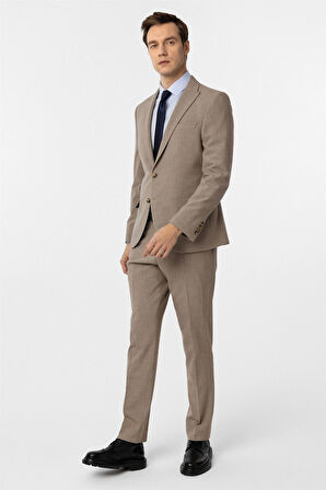 Sütlü Kahve Slim Fit Desenli Sivri Yaka 6 Drop Klasik Takım Elbise