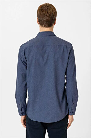 Lacivert Slim Düz Düğmeli Yaka Gömlek