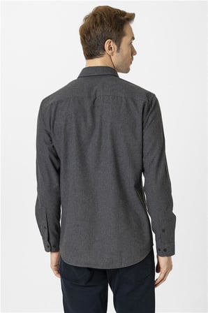 Siyah Slim Düğmeli Yaka Düz Casual Gömlek