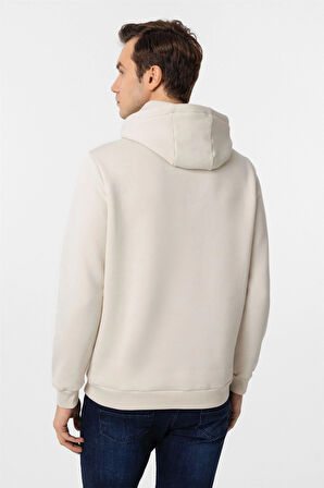 Bej Regular Düz Kapüşonlu Yaka Sweatshirt