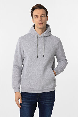 Gri Regular Düz Kapüşonlu Yaka Sweatshirt