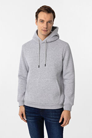 Gri Regular Düz Kapüşonlu Yaka Sweatshirt