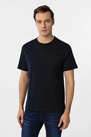 Lacivert Regular Düz Bisiklet Yaka Tişört