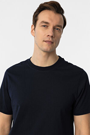 Lacivert Regular Düz Bisiklet Yaka Tişört