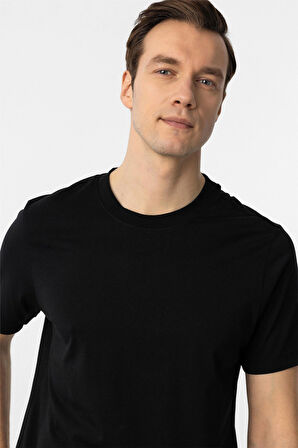 Siyah Regular Düz Bisiklet Yaka Tişört