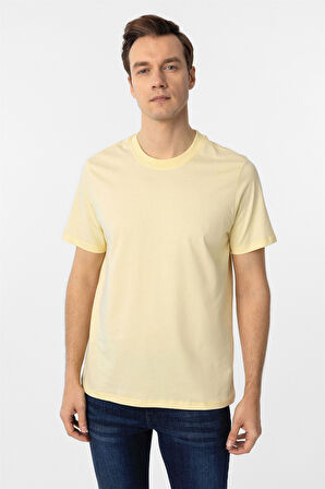Sarı Regular Düz Bisiklet Yaka Tişört
