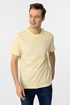 Sarı Regular Düz Bisiklet Yaka Tişört