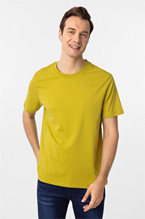 Koyu Haki Regular Düz Bisiklet Yaka Tişört