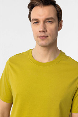 Koyu Haki Regular Düz Bisiklet Yaka Tişört