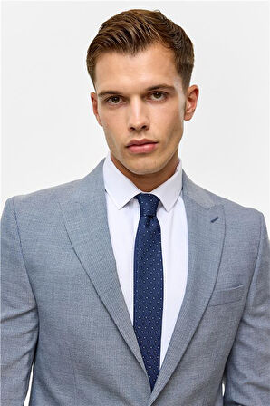 Parlament Mavi Slim Desenli Sivri Yaka 6 Drop Takım Elbise