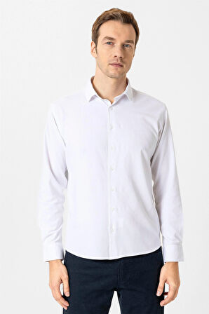 Beyaz Slim Fit Düz Klasik Yaka Gömlek