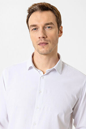 Beyaz Slim Fit Düz Klasik Yaka Gömlek