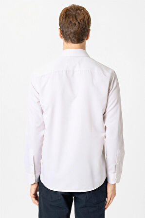 Bej Slim Fit Armürlü Klasik Yaka Gömlek
