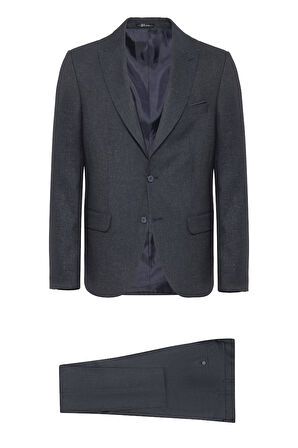 Lacivert Slim Fit Desenli Sivri Yaka 6 Drop Klasik Takım Elbise