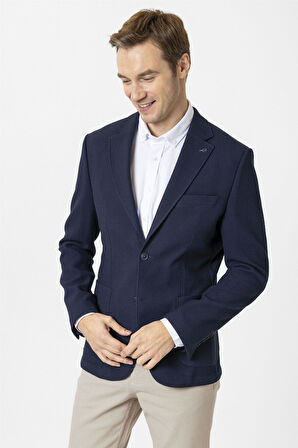 Lacivert Slim Fit Düz Mono Yaka 6 Drop Ceket