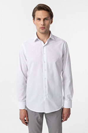 Lacivert Regular Fit Desenli Klasik Yaka Gömlek