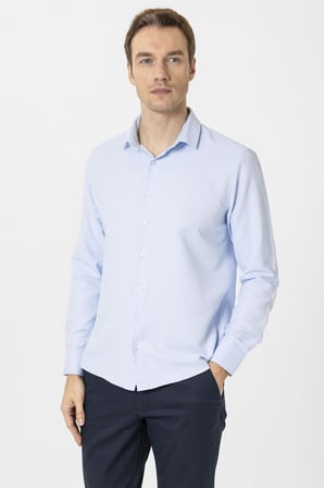 Buz Mavi Slim Fit Desenli Klasik Yaka Gömlek