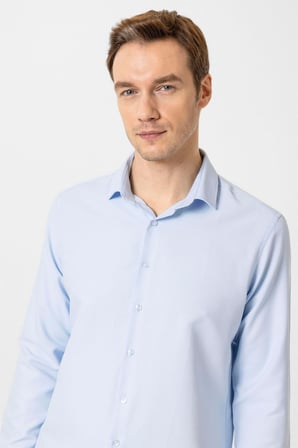 Buz Mavi Slim Fit Desenli Klasik Yaka Gömlek