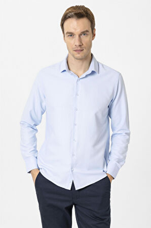Buz Mavi Slim Fit Desenli Klasik Yaka Gömlek