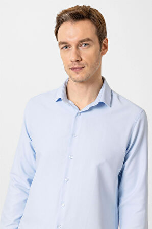 Buz Mavi Slim Fit Desenli Klasik Yaka Gömlek